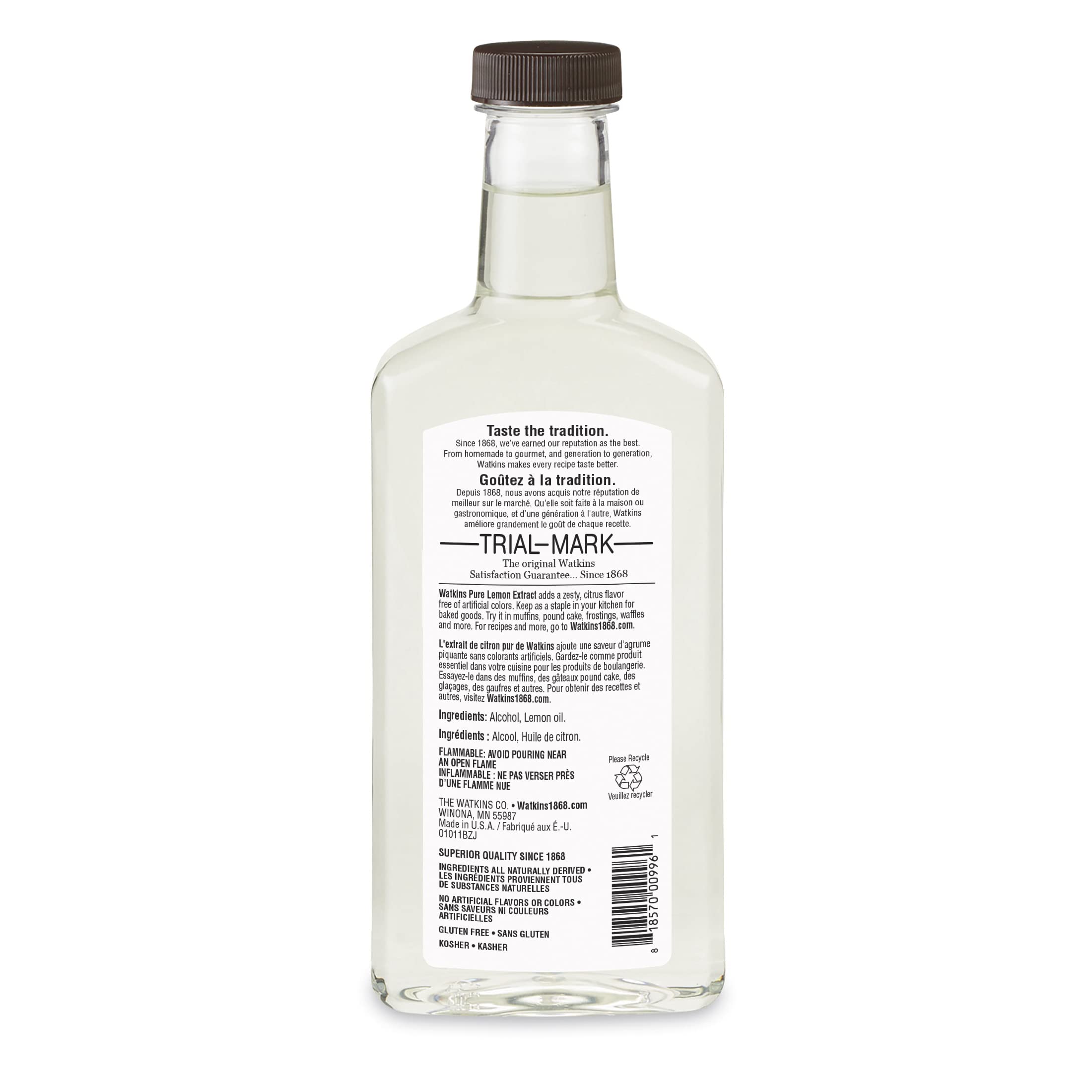 Watkins lemon extract bottle pour shows easy flavoring for drinks and desserts
