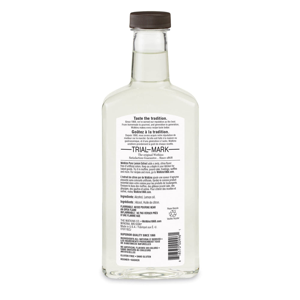 Watkins lemon extract bottle pour shows easy flavoring for drinks and desserts