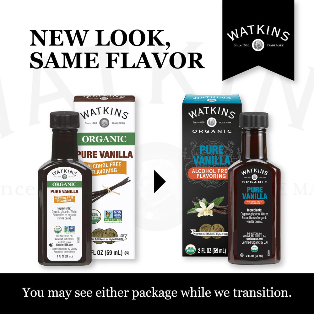 Watkins Organic certifications logos signify kosher, USDA Organic, and non-GMO status