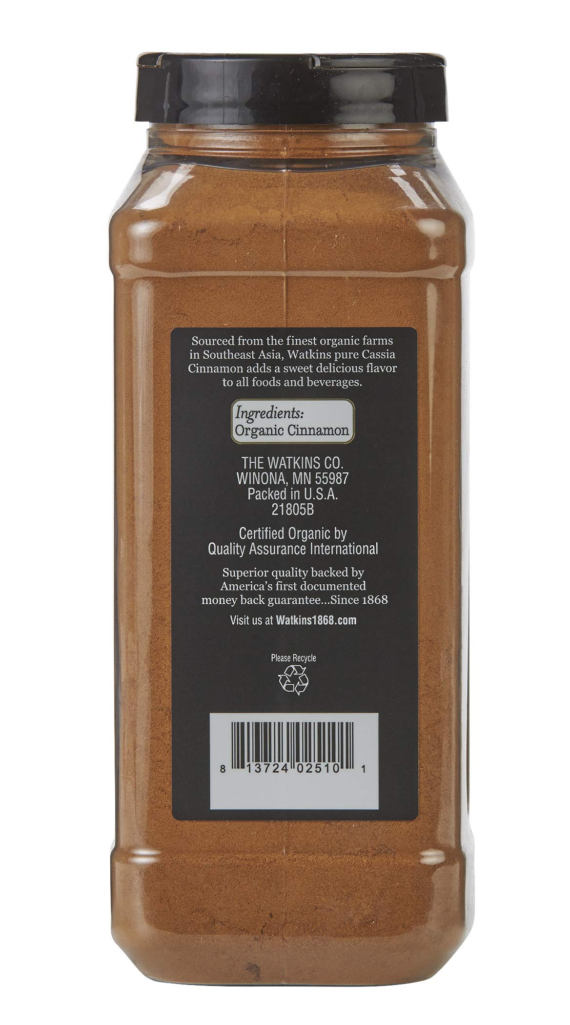 Watkins Organic Ground Cinnamon in jar, premium flavor for baking and beverages