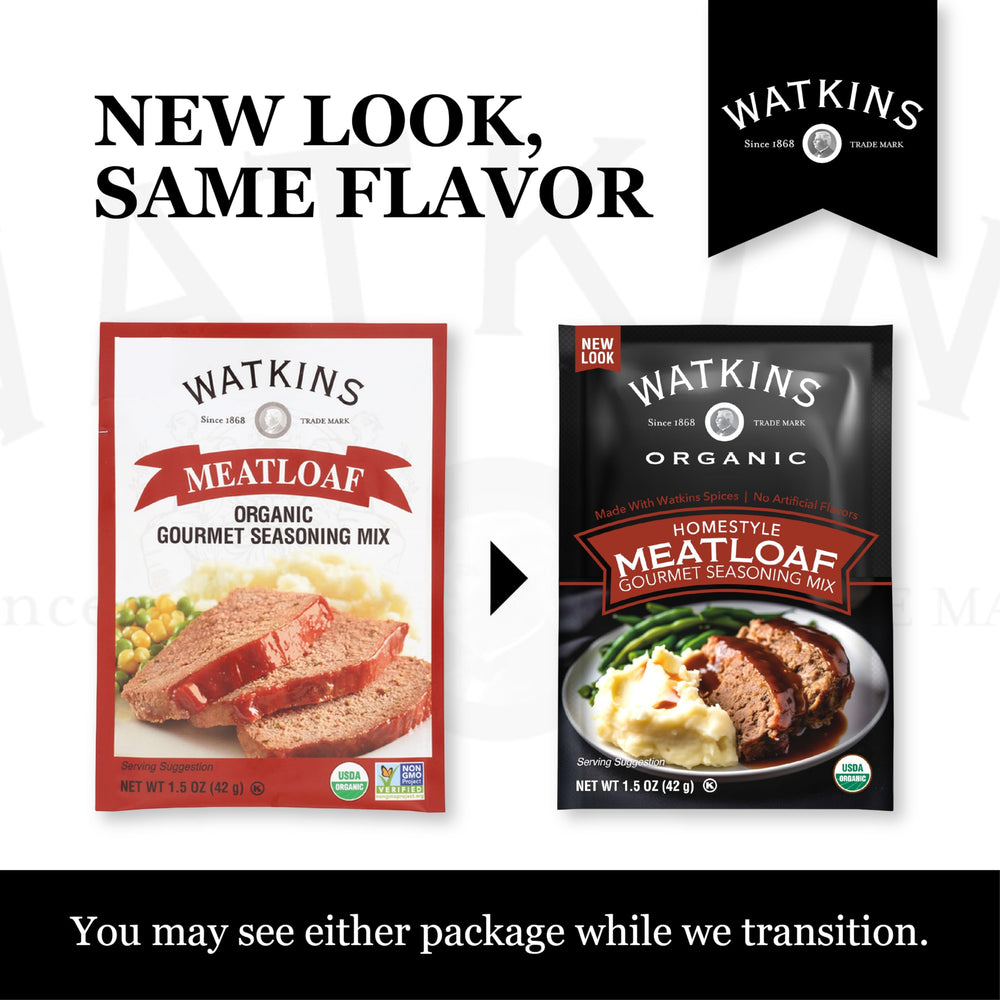 Watkins pouch label highlights USDA Organic and Kosher certifications.