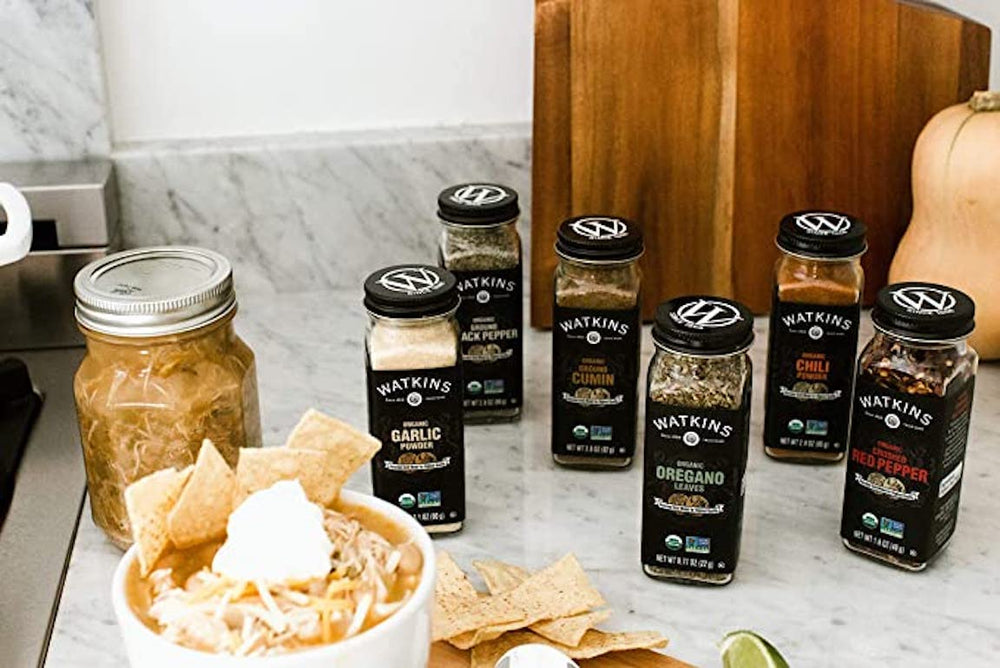 Watkins Organic label emphasizes non-GMO and kosher certifications for confidence.