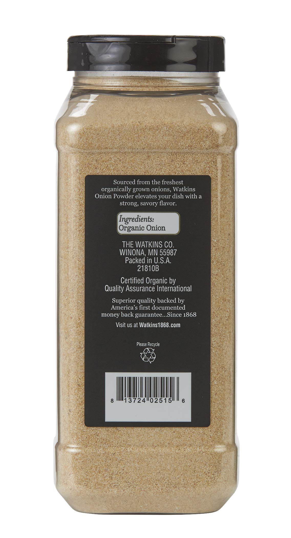 Fine-texture Watkins onion powder being sprinkled over soup.
