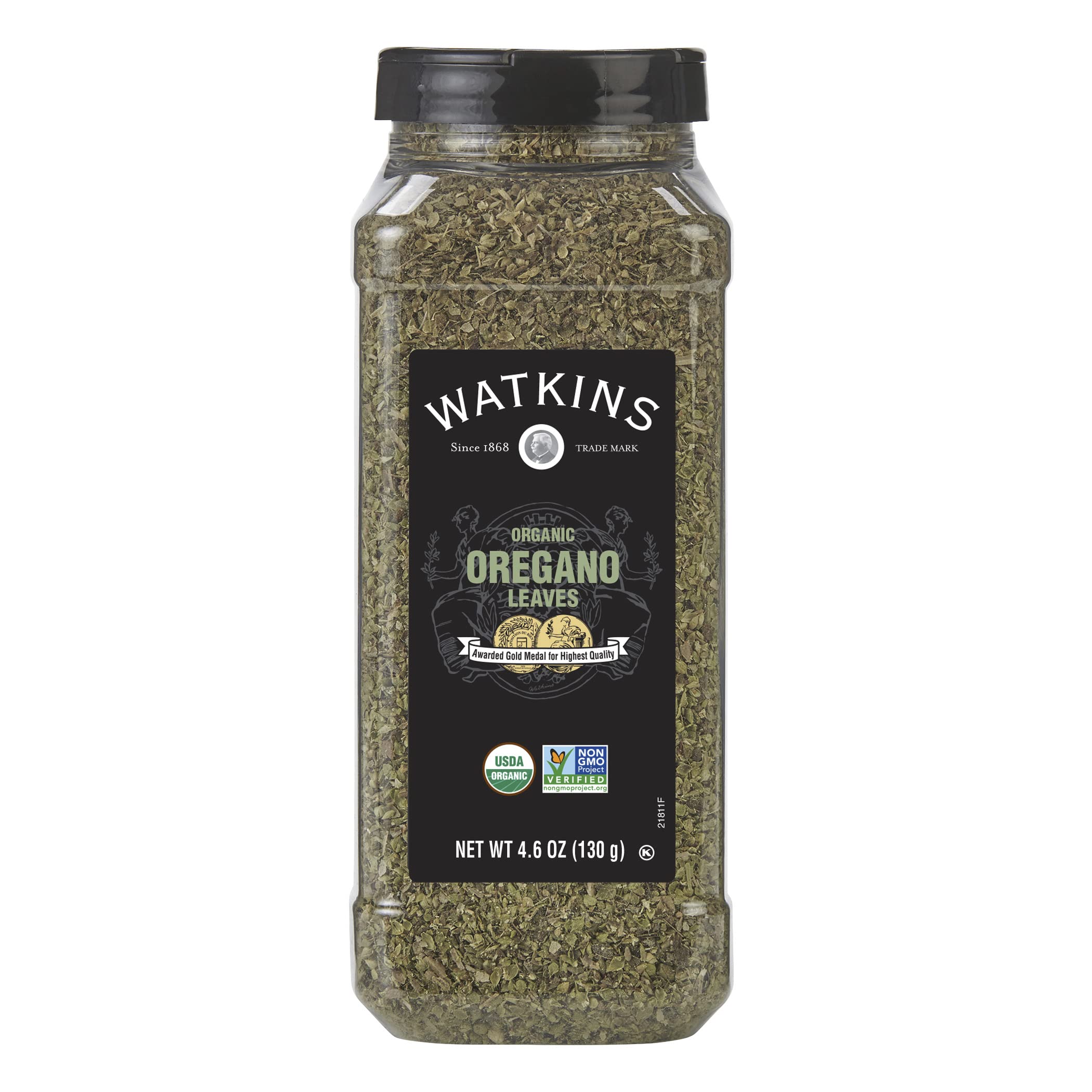 Watkins Organic Oregano bottle front showing label and bold aroma for Italian dishes