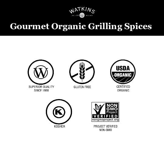 Watkins Organic Steak Seasoning container with sizzling pan-ready steak aroma
