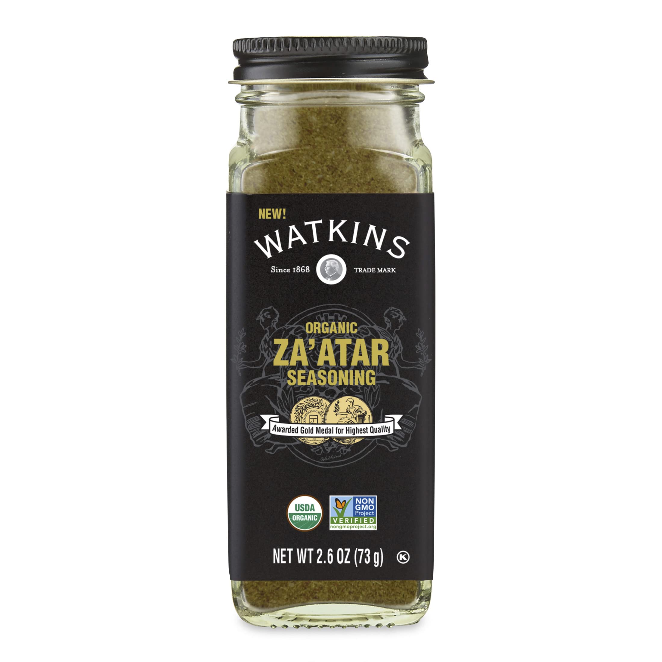 Watkins Organic Za'atar seasoning bottle adds savory depth to grilling and dipping.