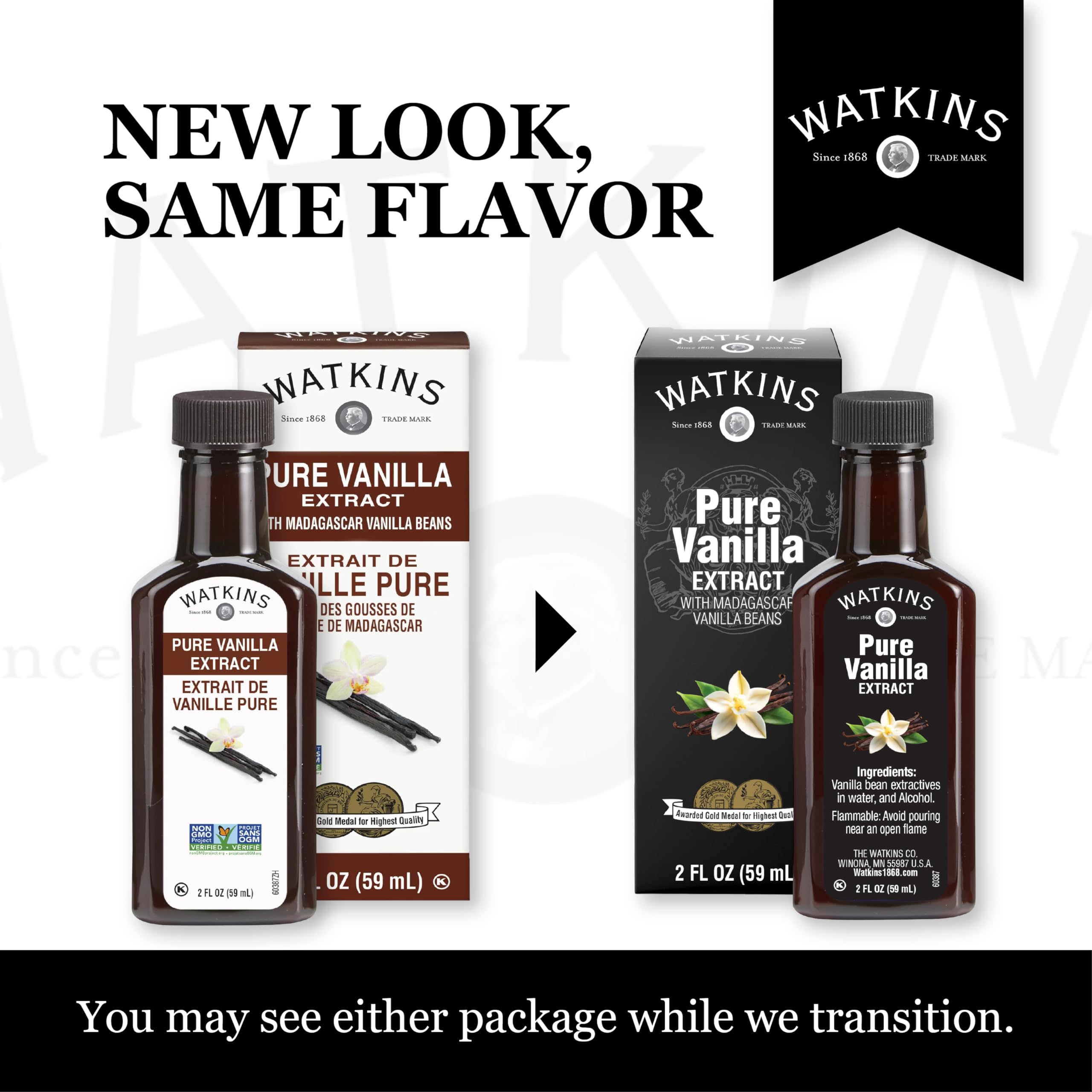 Watkins 1-pack 2oz vanilla bottle shipped in recyclable packaging.
