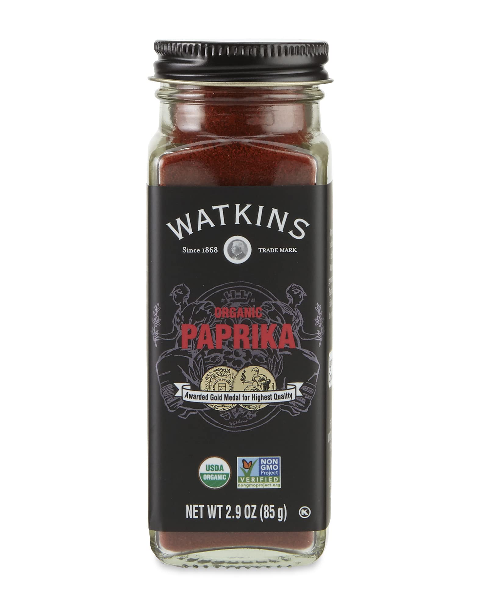 Watkins paprika spice jar square glass bottle for premium flavor in meals