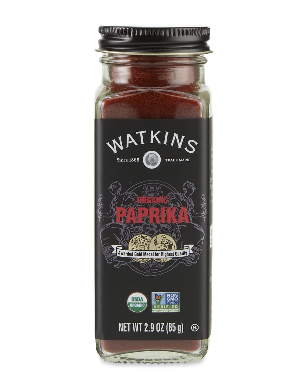 Watkins paprika spice jar square glass bottle for premium flavor in meals