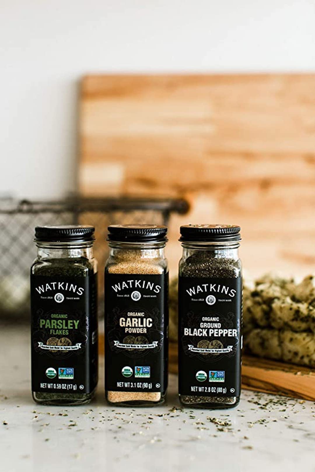Watkins Parsley Flakes in a kitchen scene with fresh herb accents