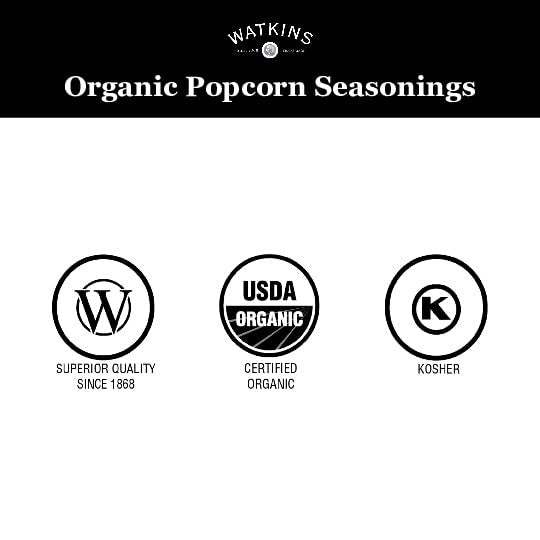 Watkins organic popcorn seasoning display with three jars