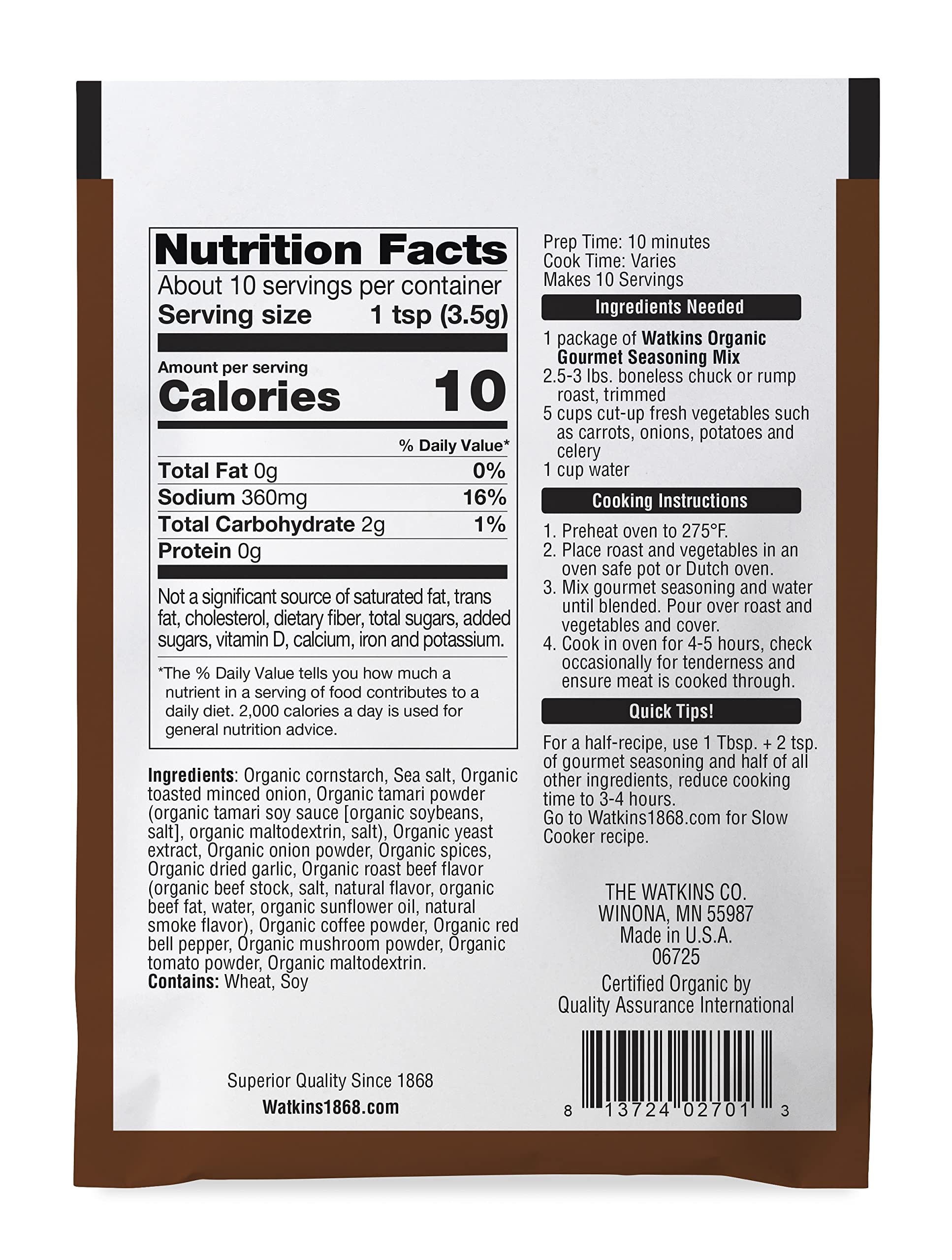 Close-up of Watkins seasoning mix for pot roast with rich herbs