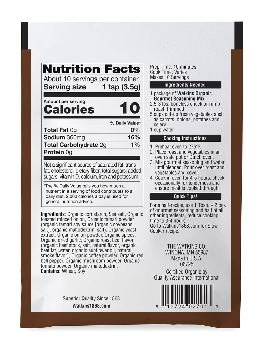 Close-up of Watkins seasoning mix for pot roast with rich herbs