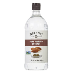 Watkins Pure Almond Extract 32oz bottle for baking flavor enhancement.