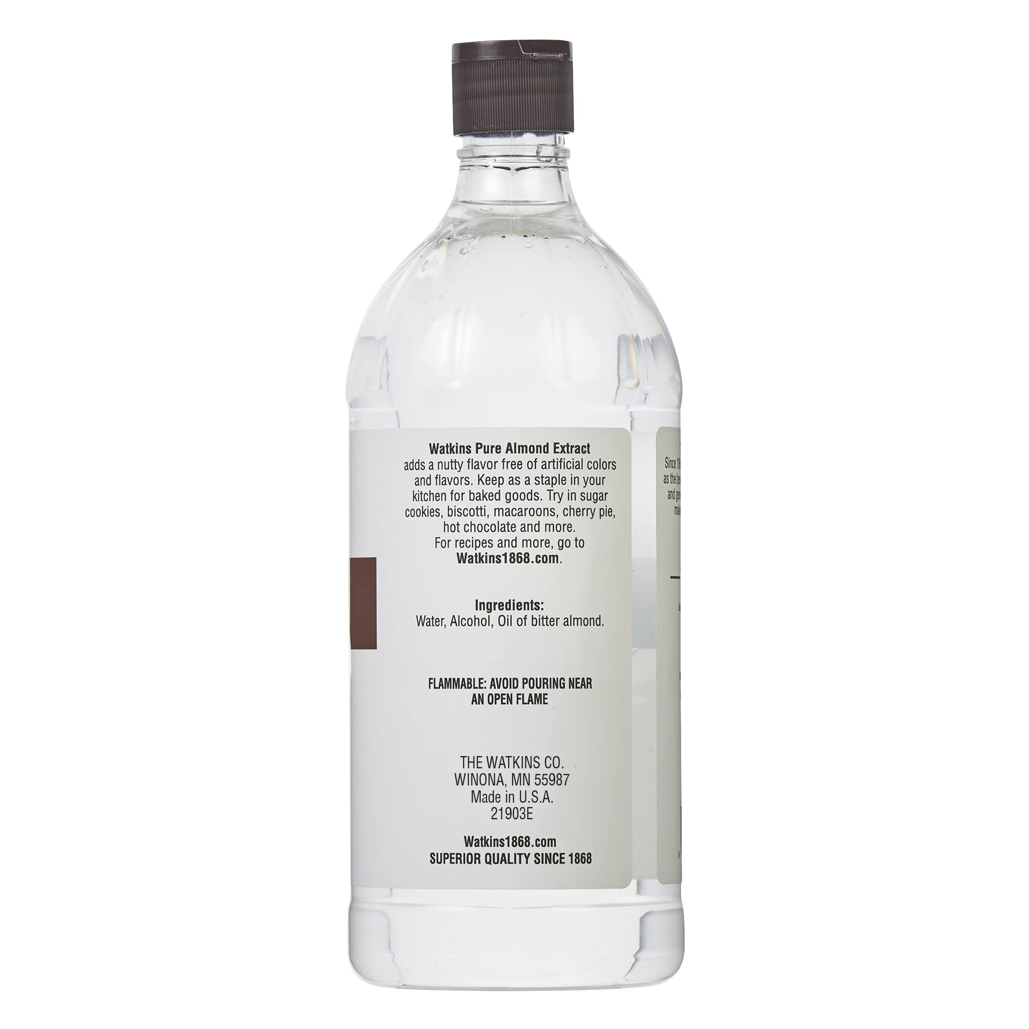 Watkins Pure Almond Extract bottle cap showing controlled pour.