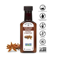 Close-up of Watkins label on Anise Extract bottle showing natural oils.