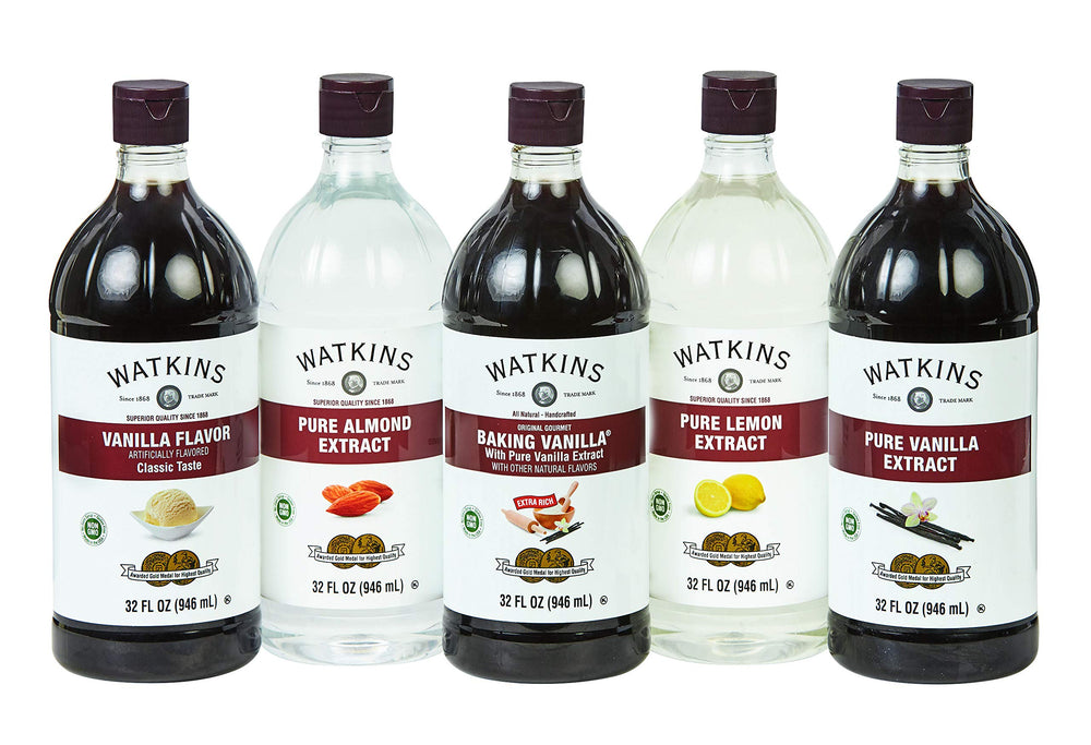 Watkins Pure Lemon Extract label close-up shows natural oils.