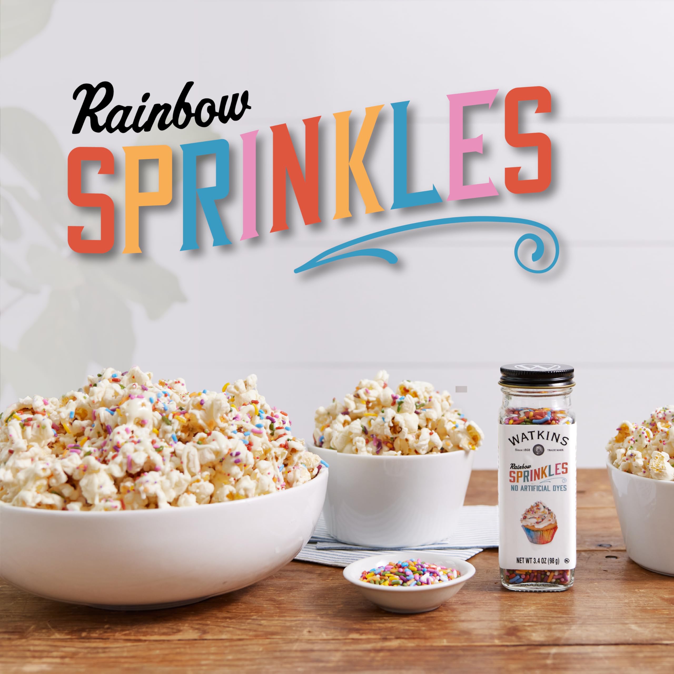 Watkins Rainbow Sprinkles close-up showing colorful variety for desserts