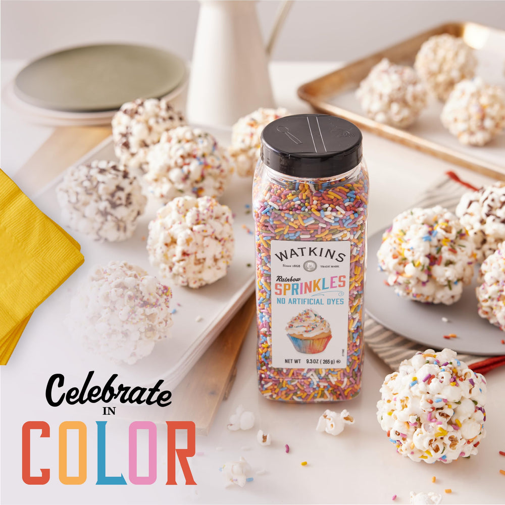 Watkins rainbow sprinkles cookie decor for party treats.