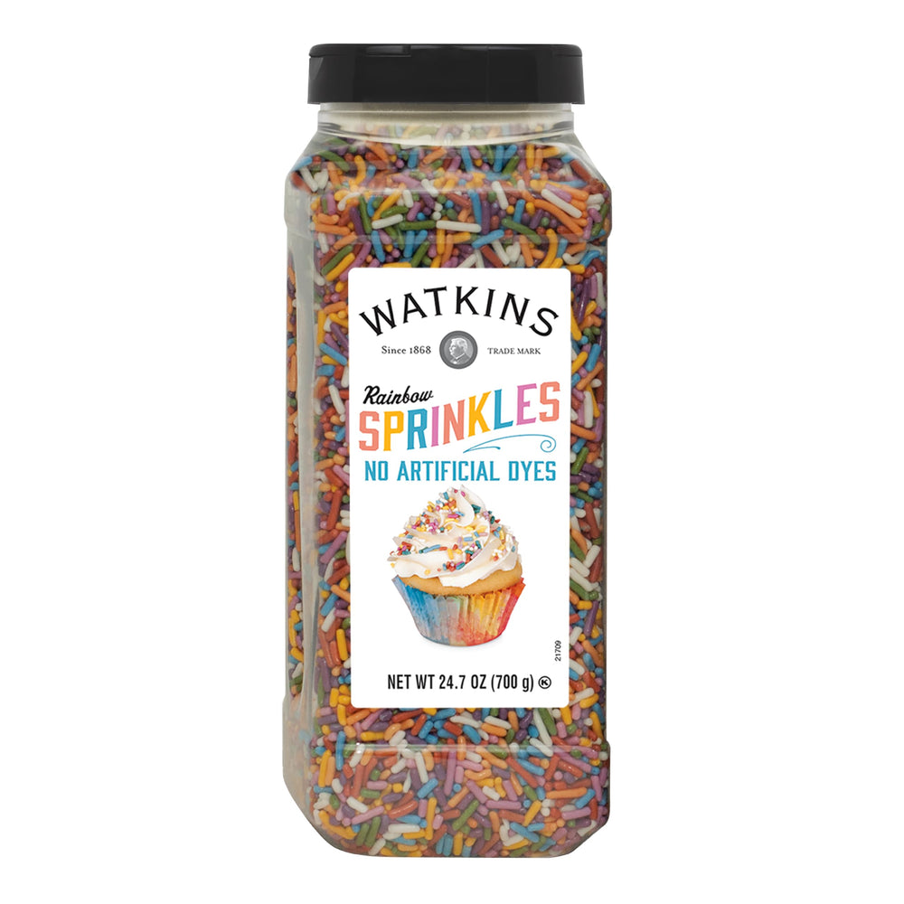 Watkins Rainbow Sprinkles with natural colorings add vibrant dessert color.