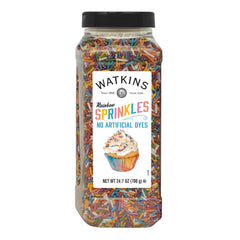 Watkins Rainbow Sprinkles with natural colorings add vibrant dessert color.