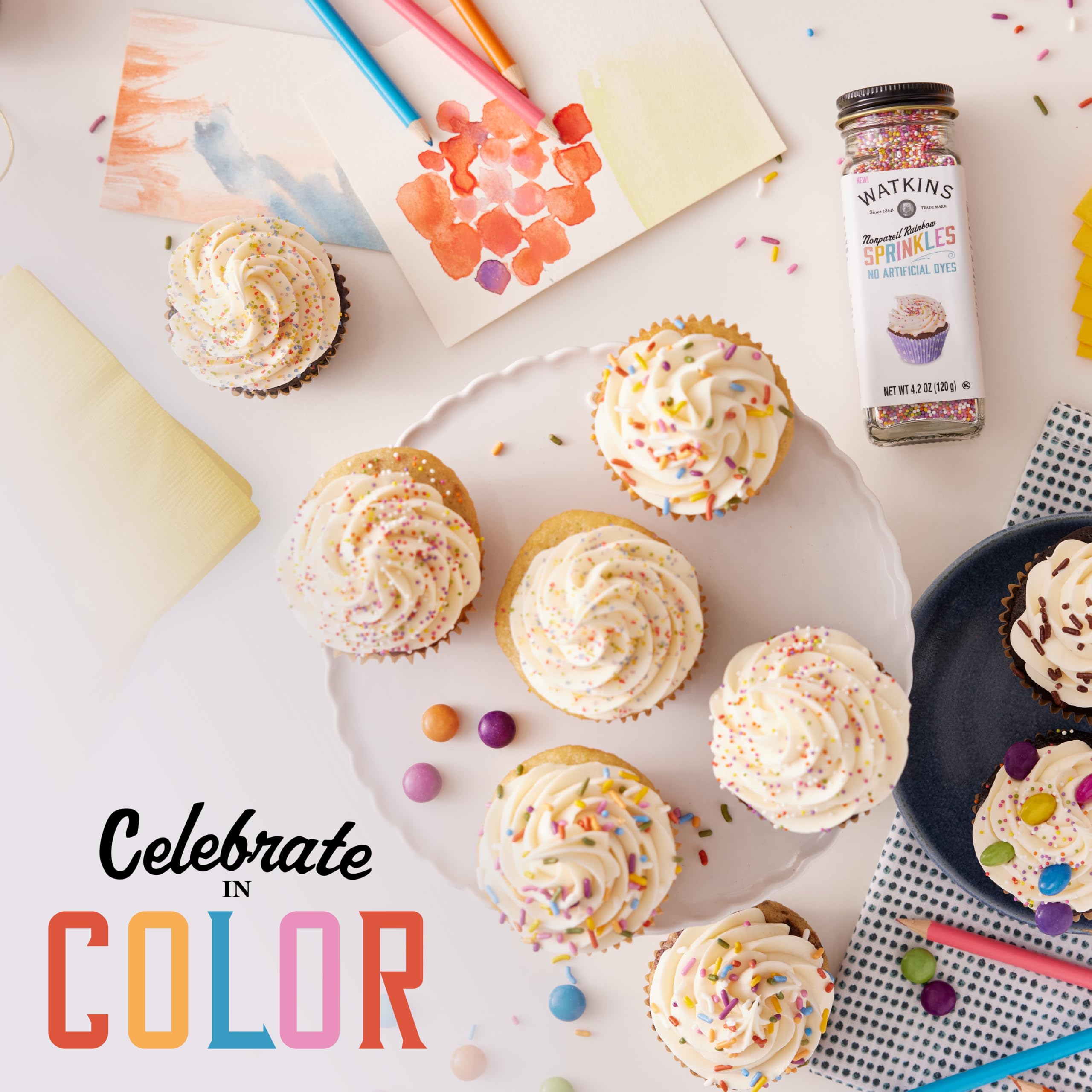 Watkins Rainbow Nonpareils topping enhances ice cream and parfaits.