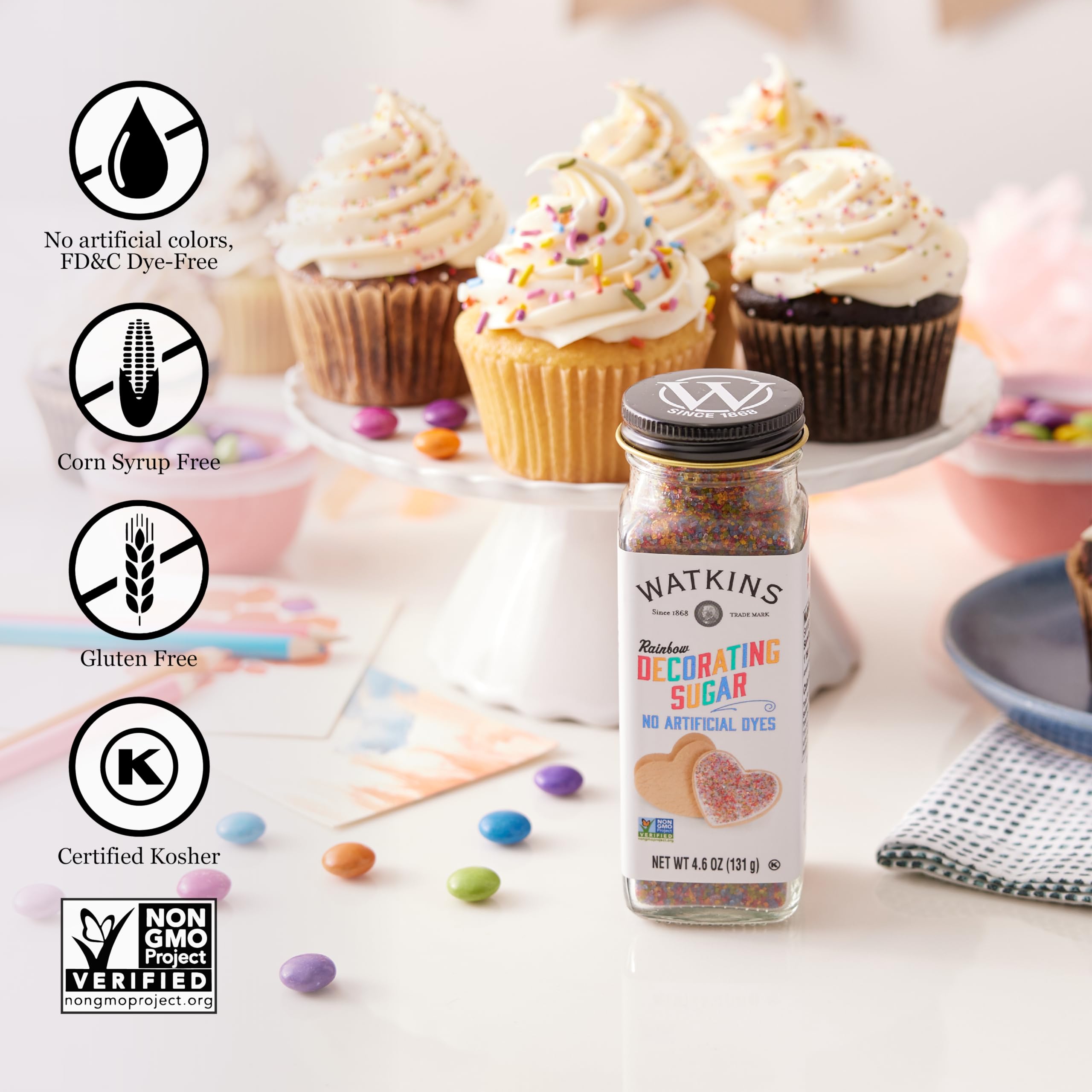 Watkins Sugar Rainbow Decorating close-up highlights sparkling rainbow crystals