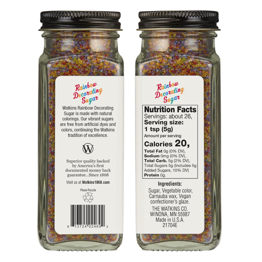 Watkins Sugar Rainbow Decorating pouring action highlights rainbow crystals perfect for cupcakes