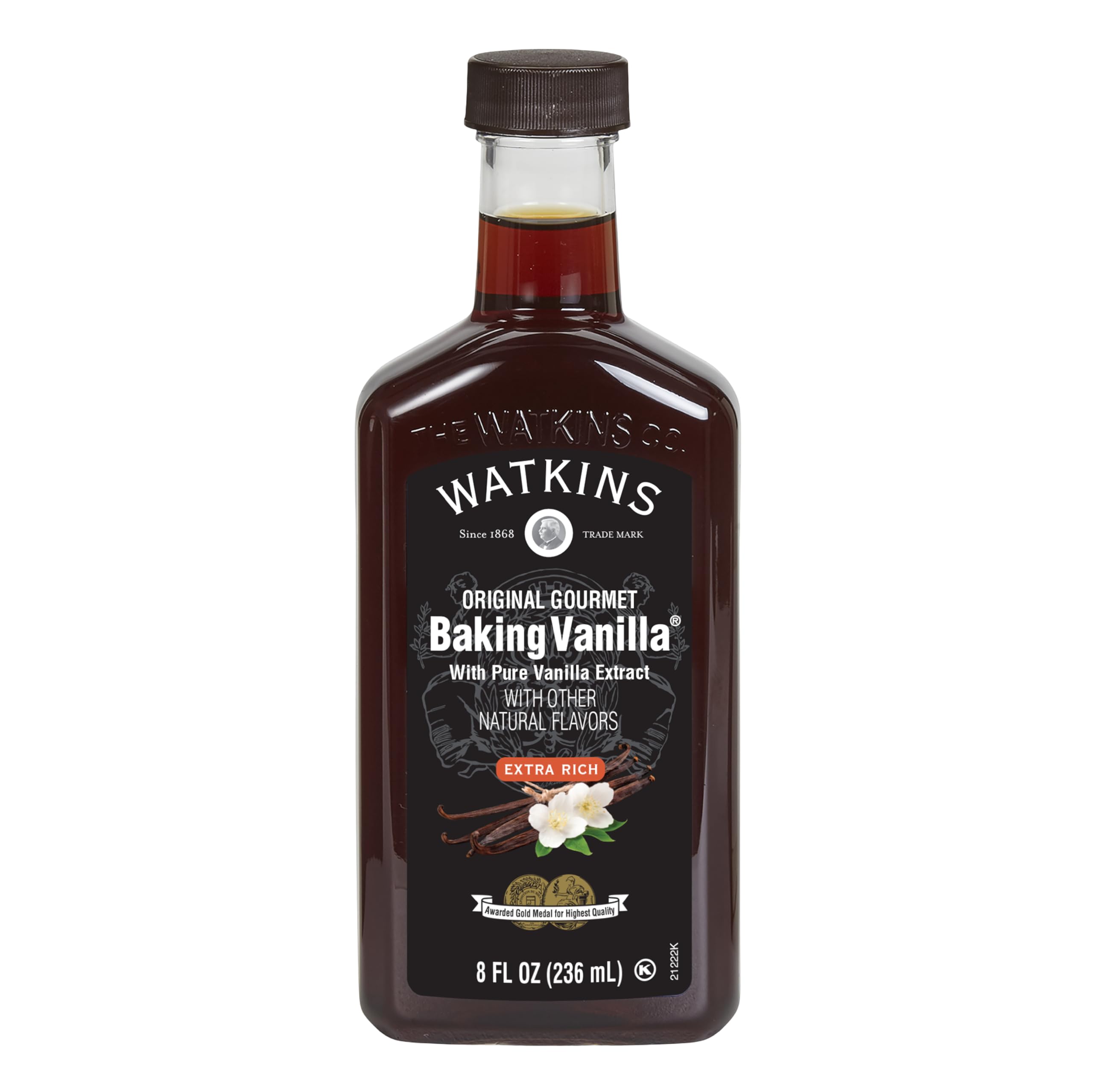 Watkins vanilla bottle close-up highlighting pure extract ideal for baking and flavor