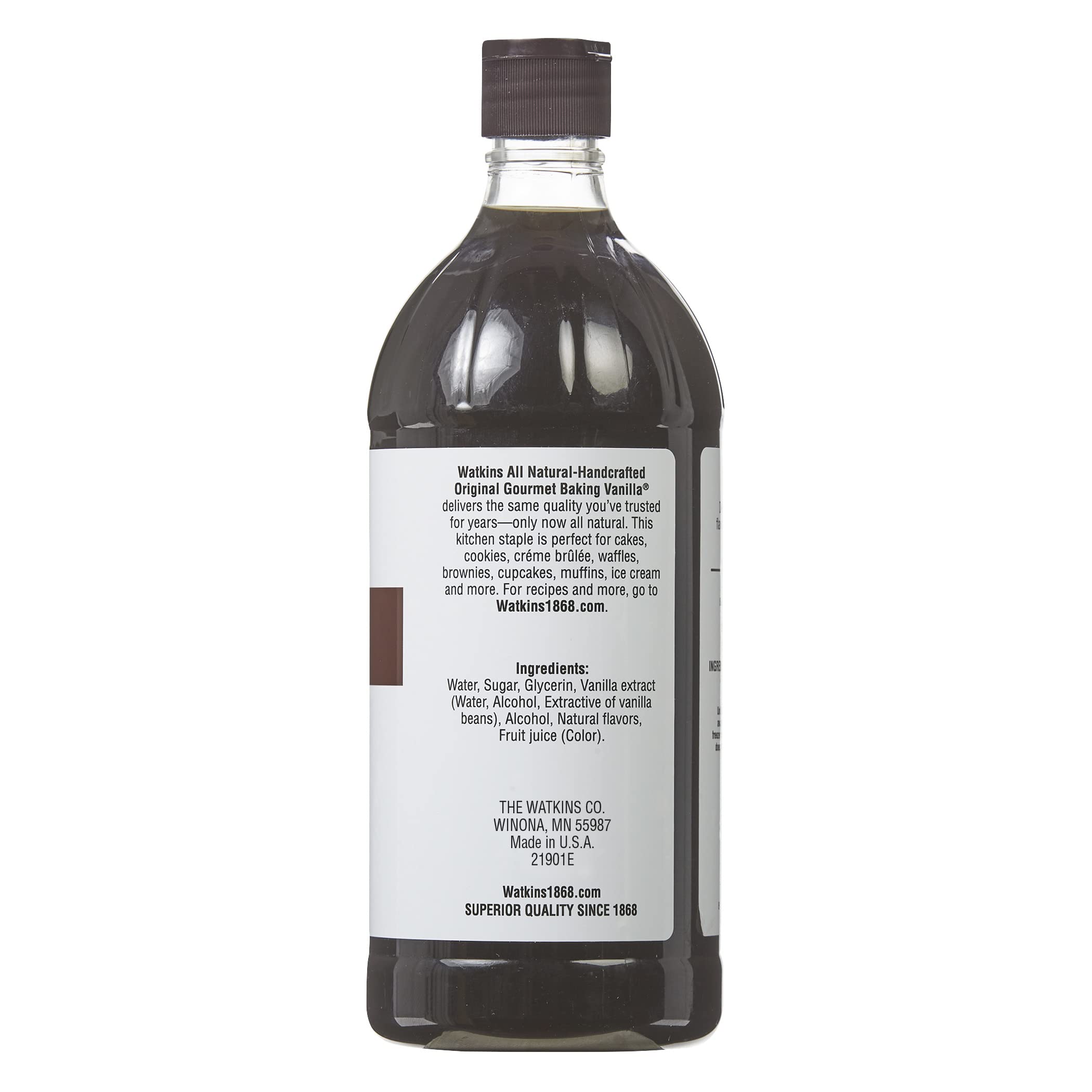 Watkins vanilla label view highlights a 32 oz economy bottle