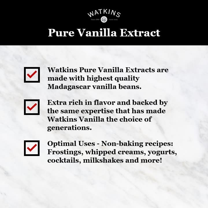 Watkins Vanilla flavoring in kitchen shot suggests versatile use in desserts
