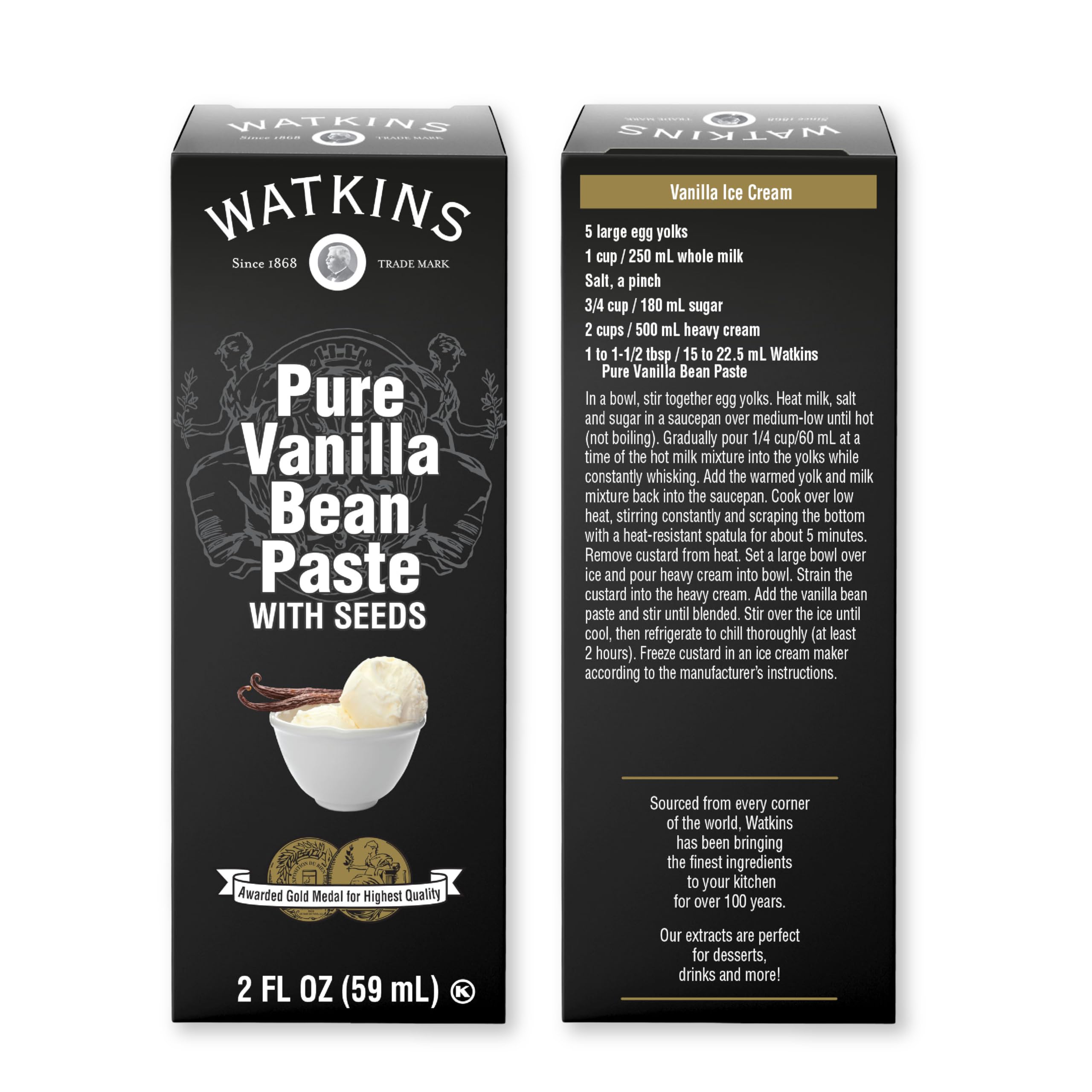 Watkins Vanilla Paste jar with label, ideal for baking custards and ice creams.