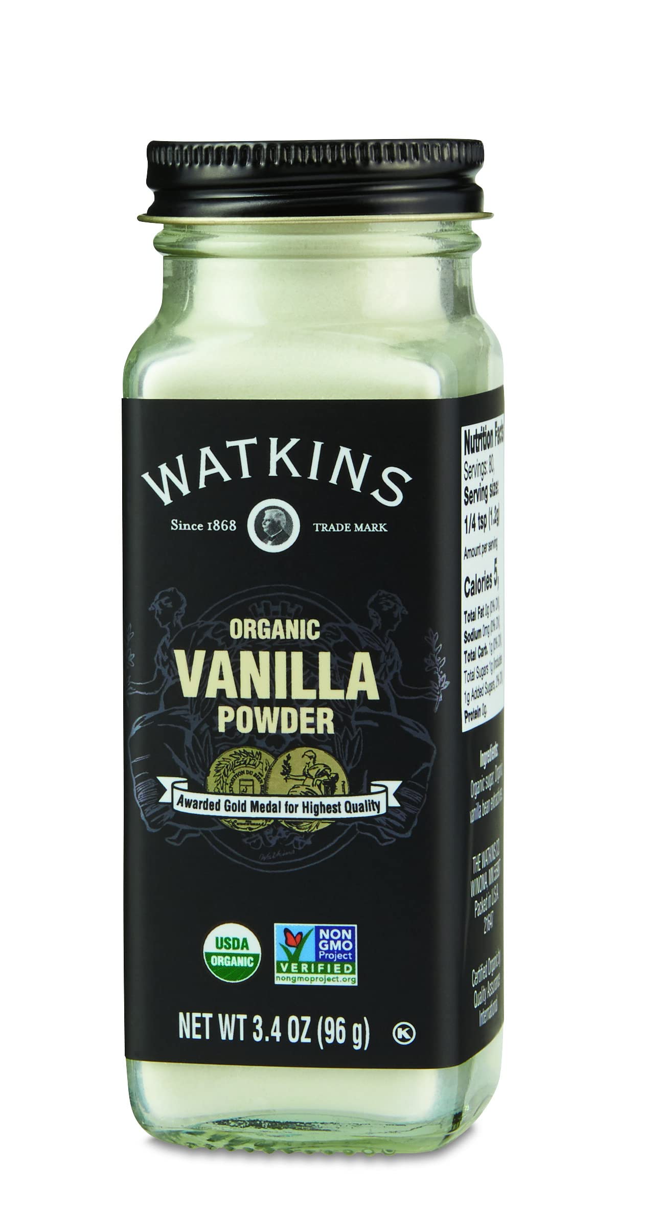 Watkins Vanilla Powder measure-spoon supports controlled addition in recipes