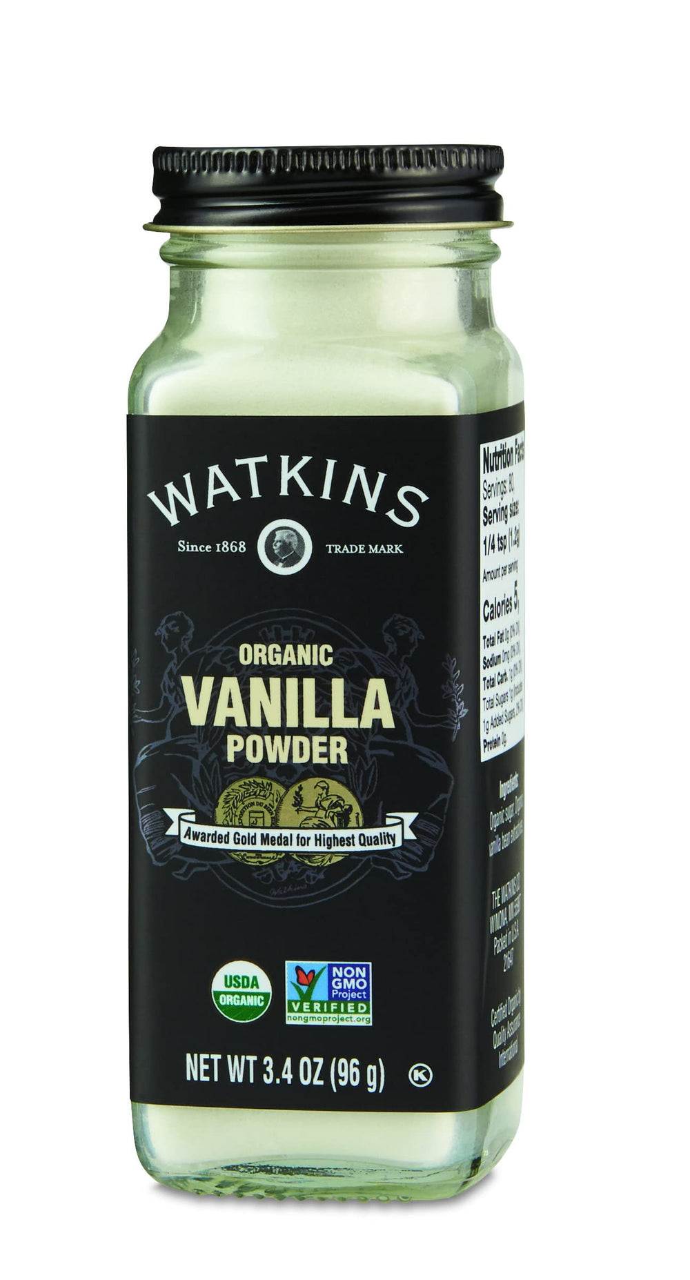 Watkins Vanilla Powder measure-spoon supports controlled addition in recipes