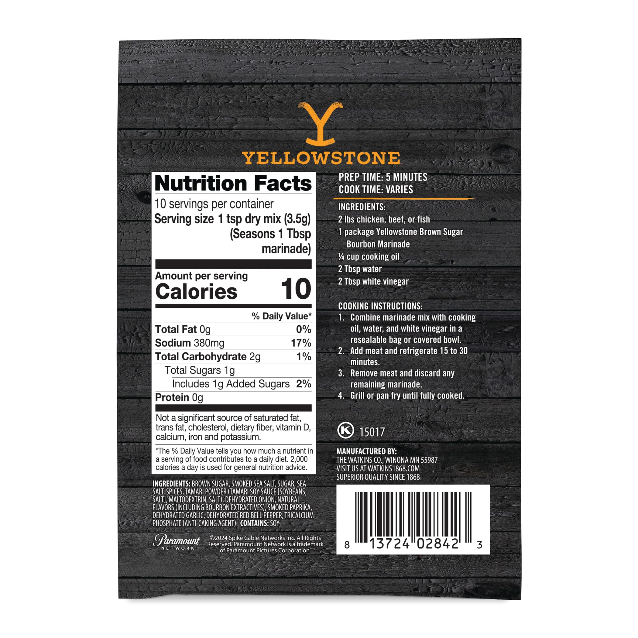 Watkins Yellowstone Brown Sugar Bourbon Marinade closeup shows brown sugar and bourbon flavors for glaze ideas.