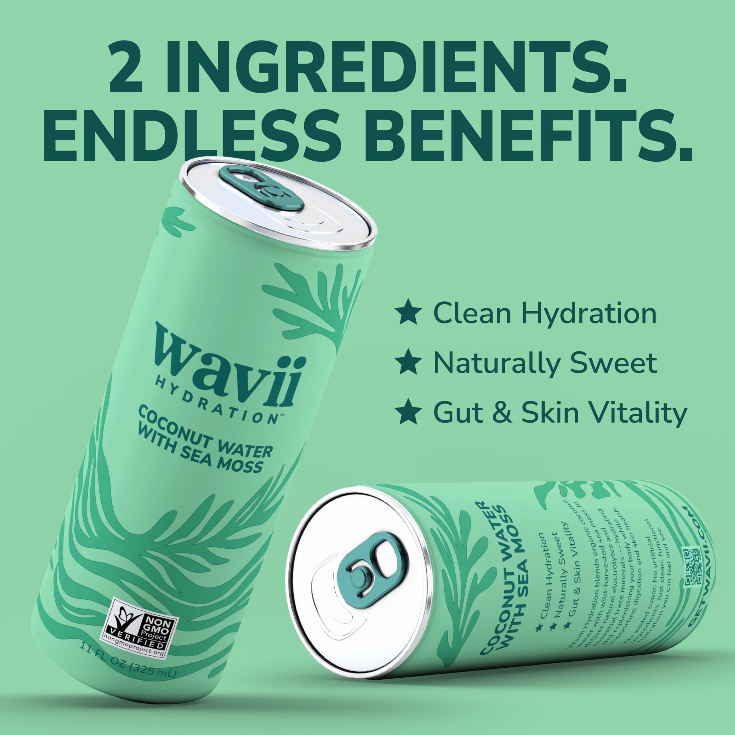 Cold, canned Wavii beverage on ice, ready for refreshment