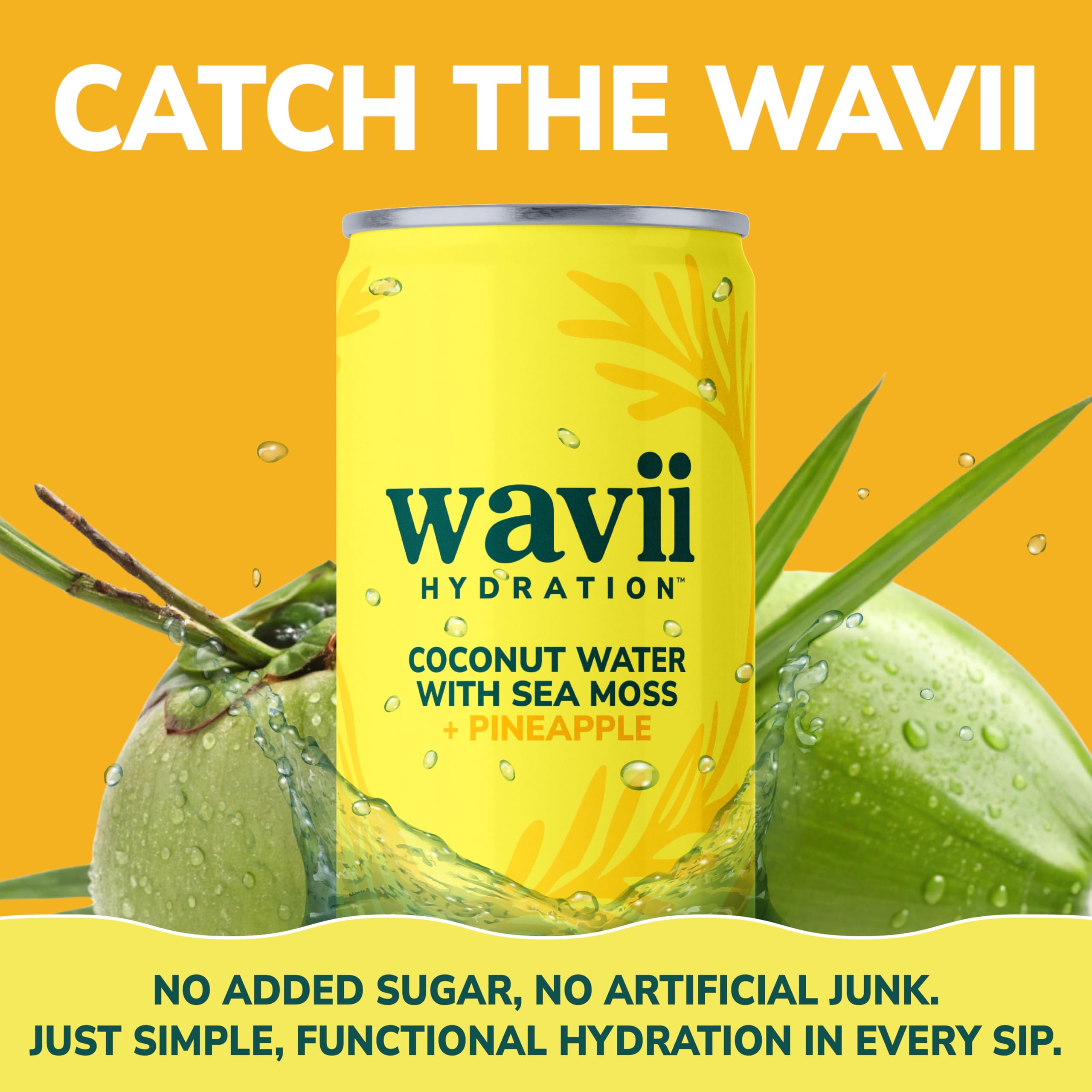 Wavii Hydration pineapple flavor can on ice, tropical aroma.