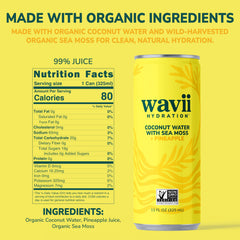 Wavii Hydration sea moss and organic ingredients label, visible minerals.