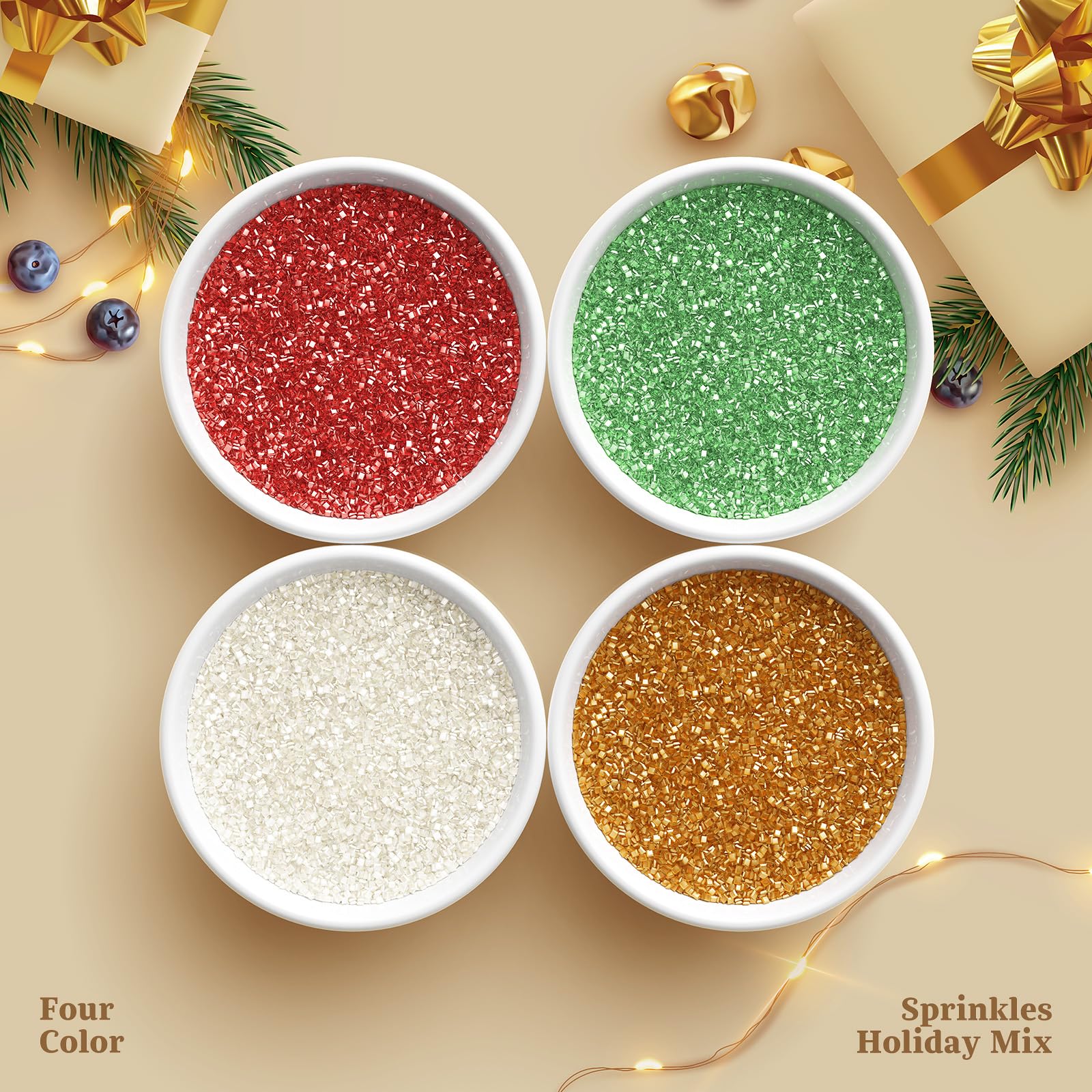 Wayin Christmas edible sanding sugar green sparkles for vibrant cake toppers