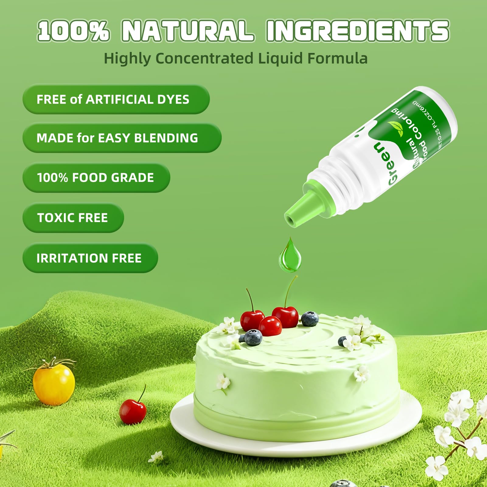 Wayin green coloring liquid bottle pour for vibrant natural shades in frostings.
