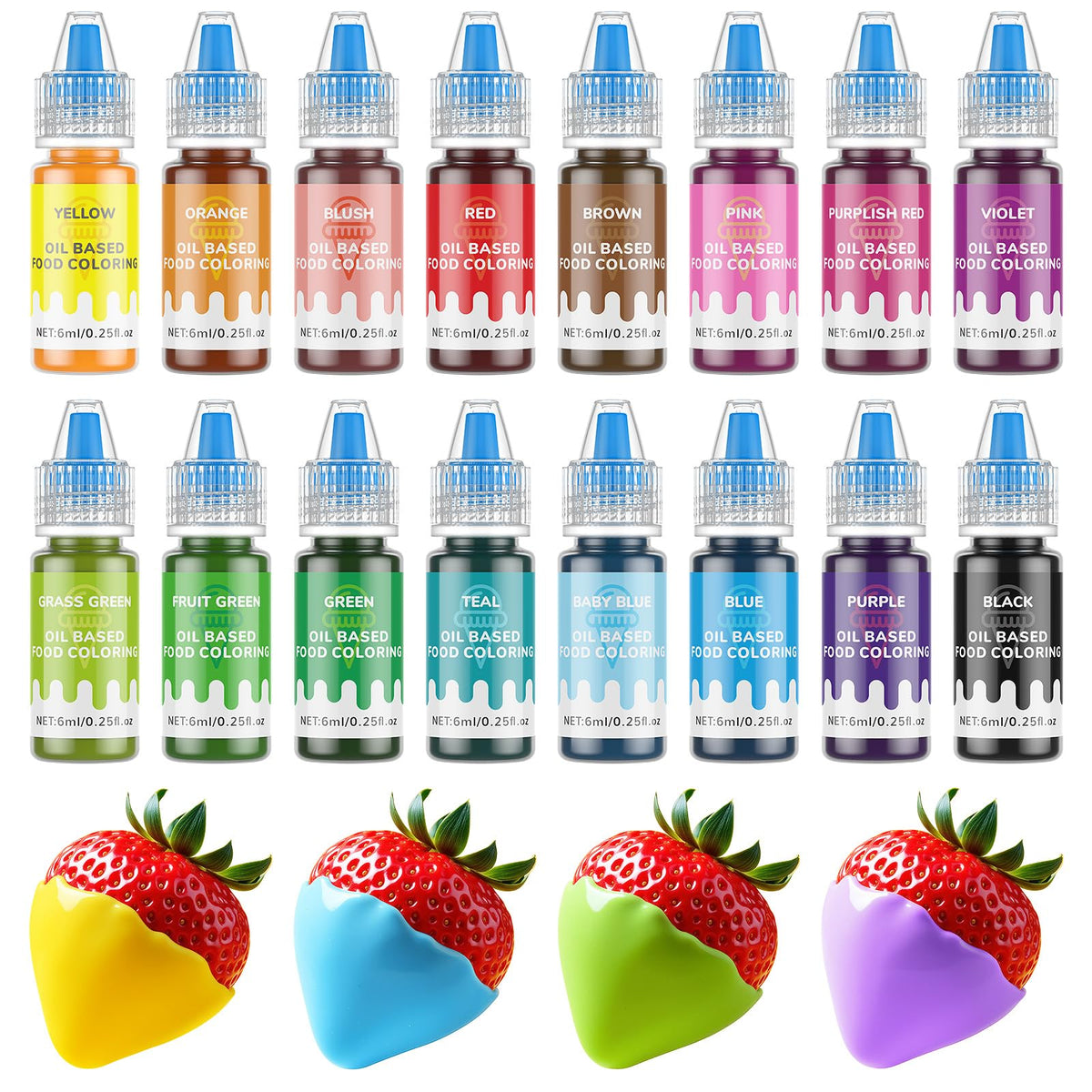 Wayin oil-based chocolate color set with 16 bottles for vibrant, even chocolate coloring.