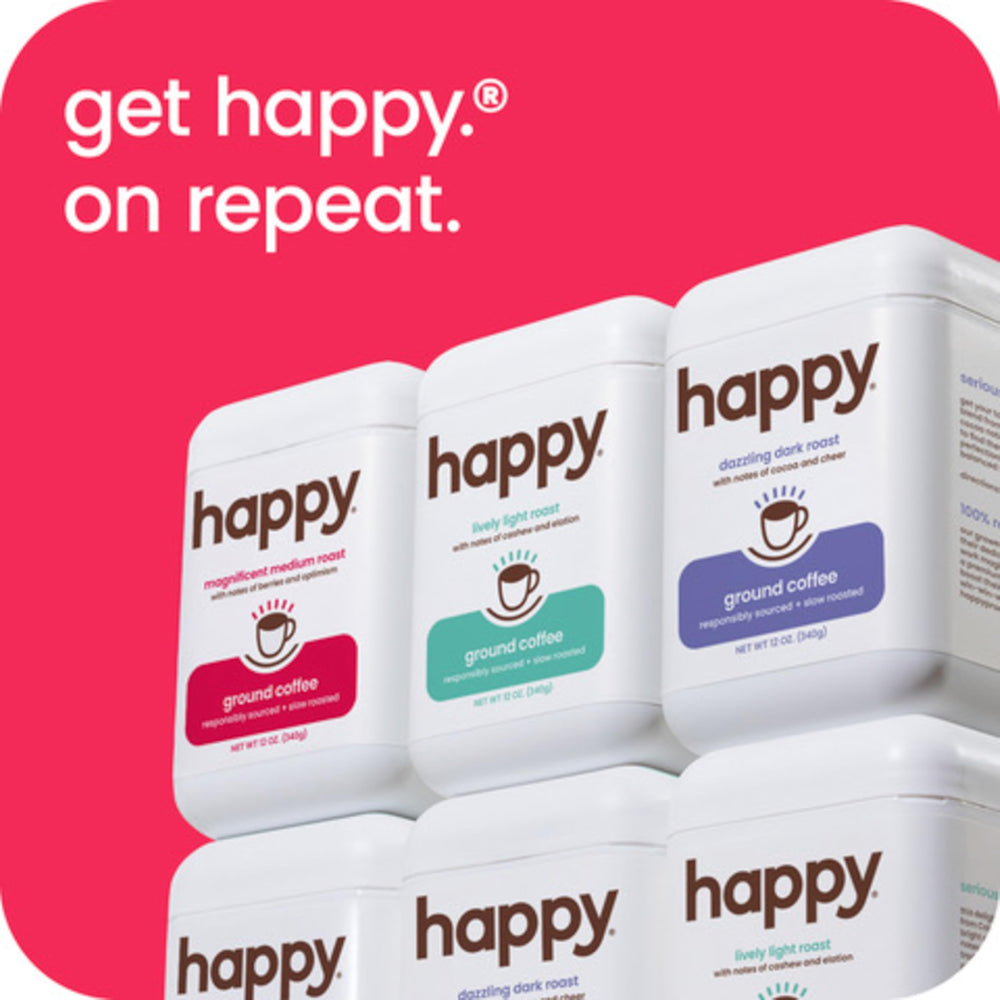 We Are Happy recyclable container supports eco-friendly coffee routines.
