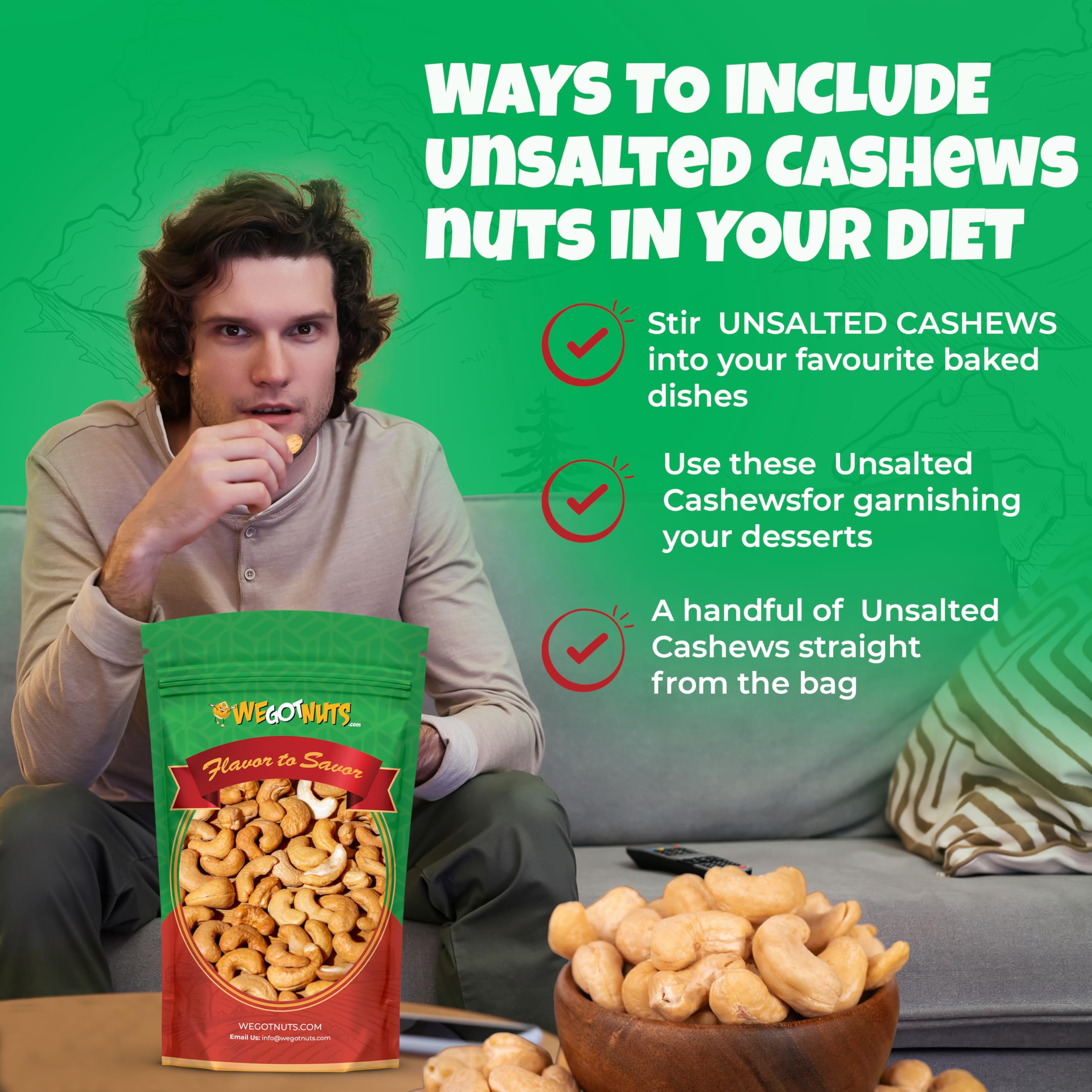 We Got Nuts air-tight resealable bag keeps cashews fresh