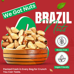 We Got Nuts Brazil Nuts sealed pouch: keeps freshness for convenient on-the-go snacking.