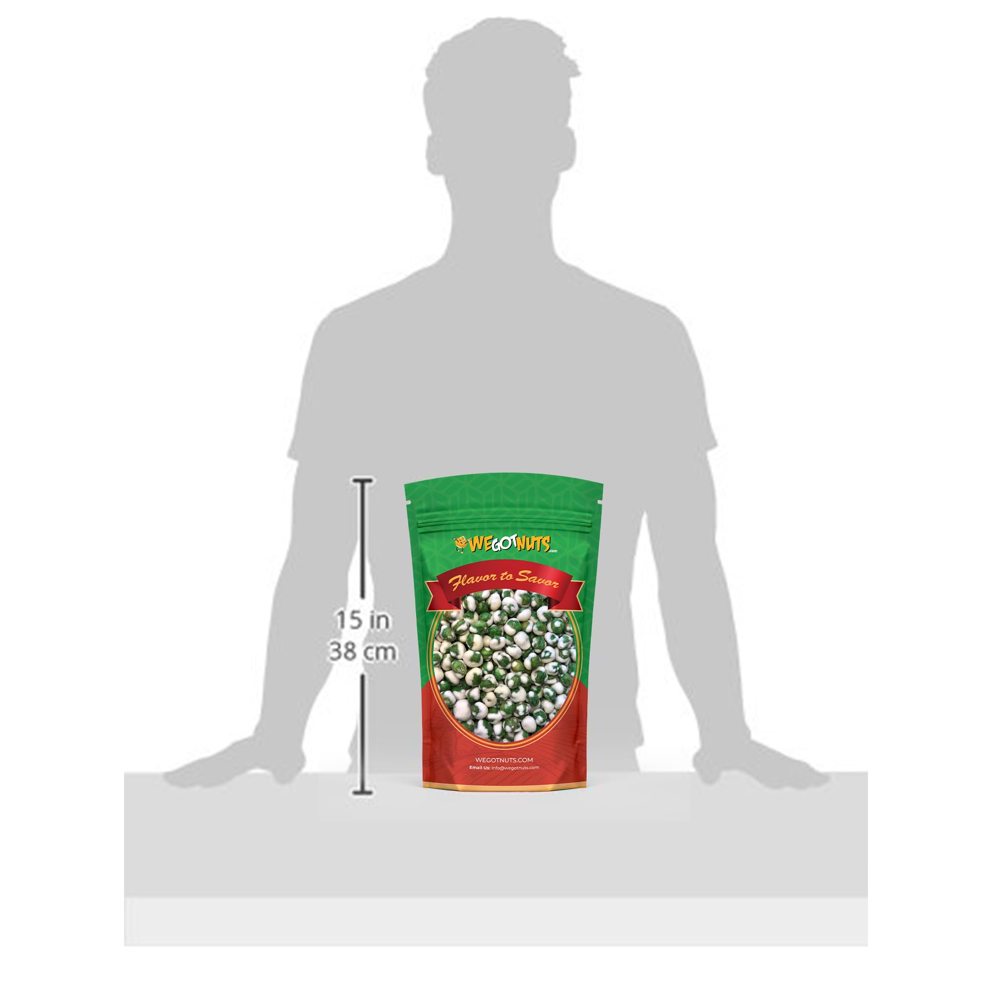We Got Nuts Wasabi Peas bag back shows kosher-friendly labeling.