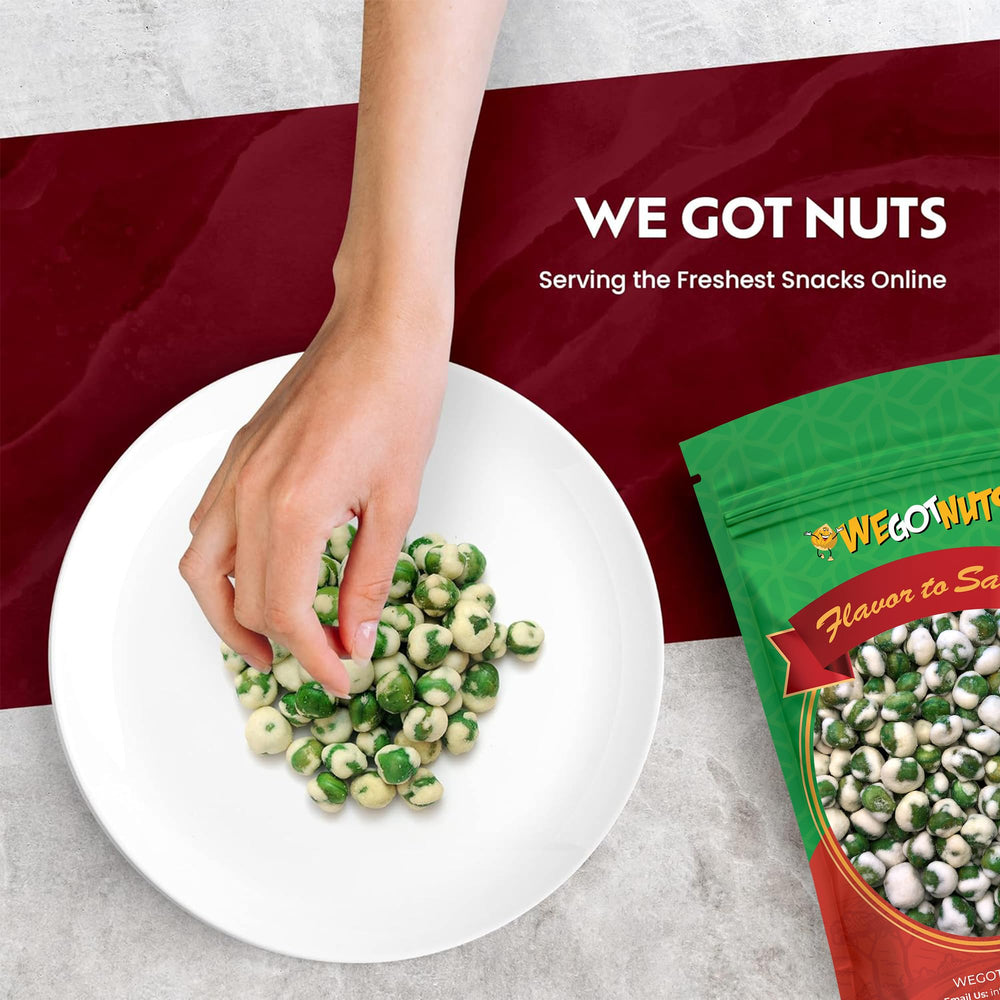 We Got Nuts serving bowl showcases Wasabi Peas as a quick snack.