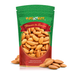 We Got Nuts jumbo California almonds 64oz bag front view, bulk snack ready for home or office