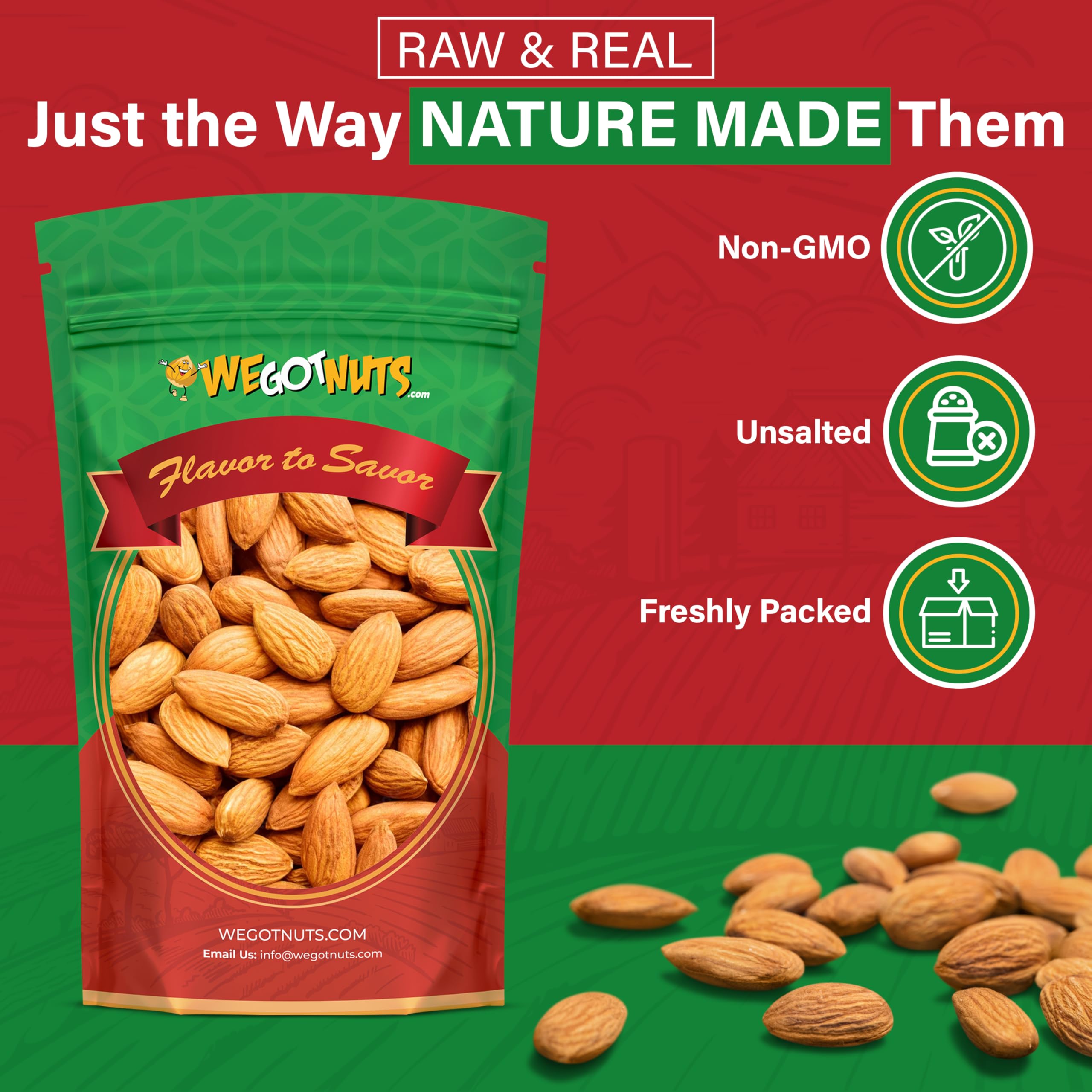 We Got Nuts jumbo California almonds 64oz bag sealed to preserve freshness and crunch
