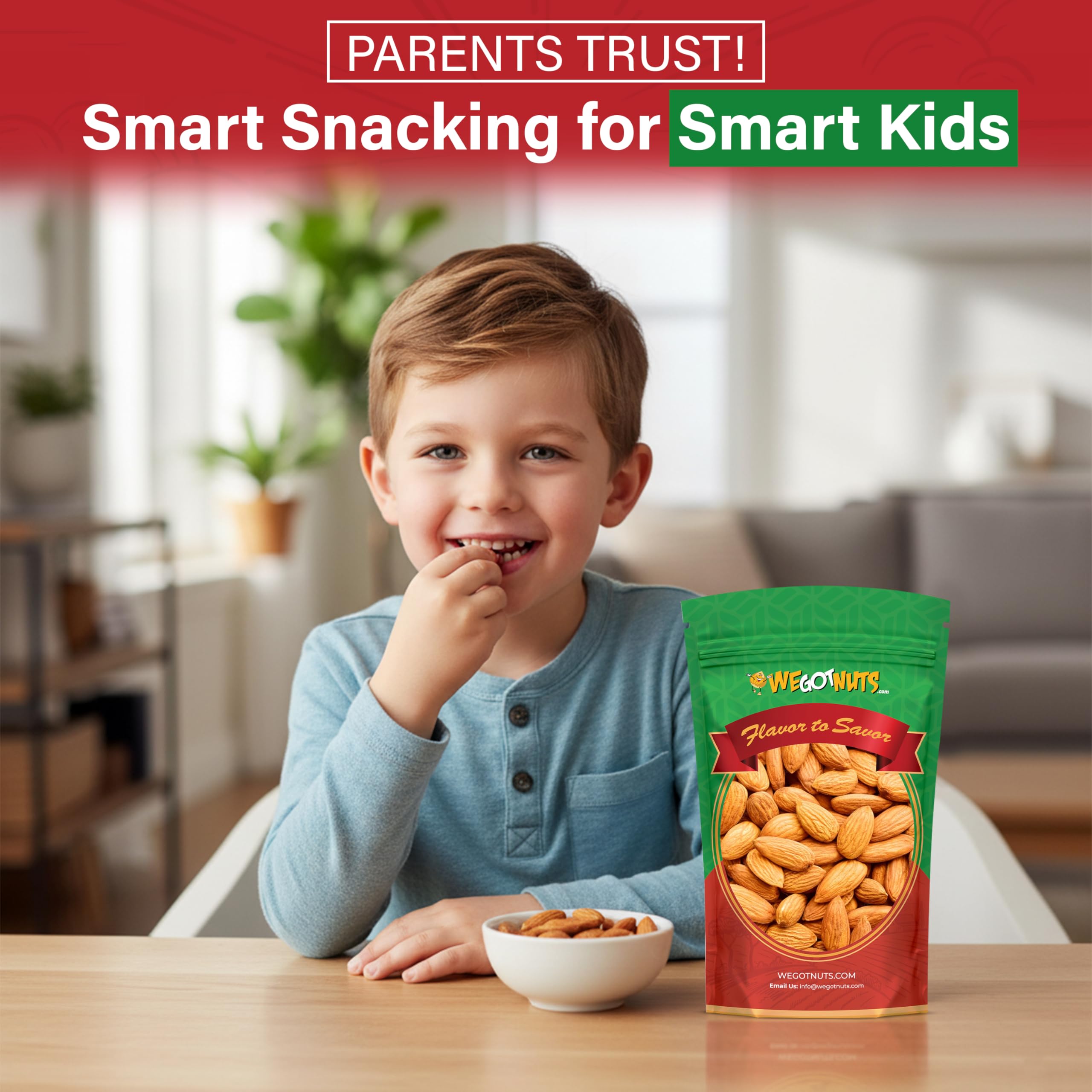 We Got Nuts jumbo California almonds 64oz kitchen display ready for bulk snacking