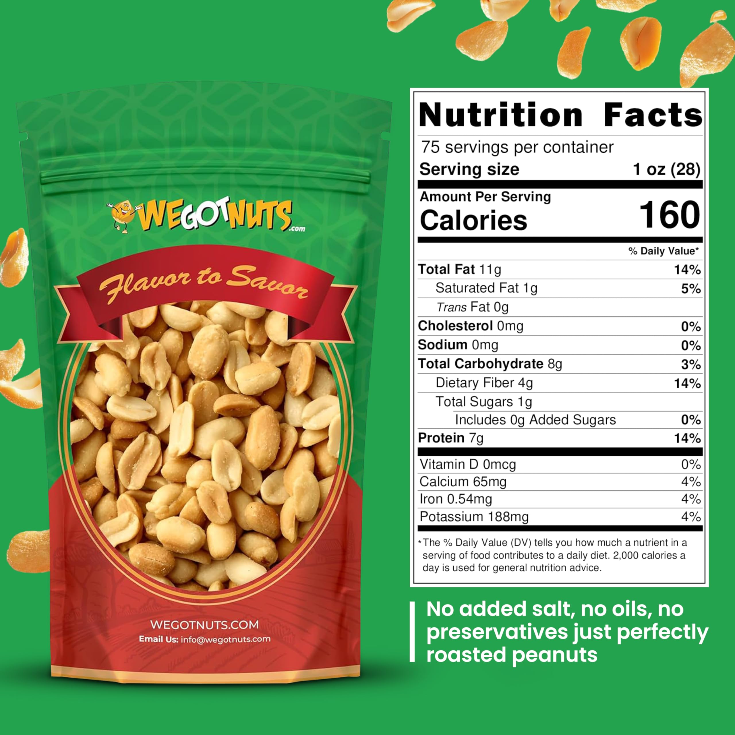 We Got Nuts kosher-certified peanuts highlight quality for everyday snacking.